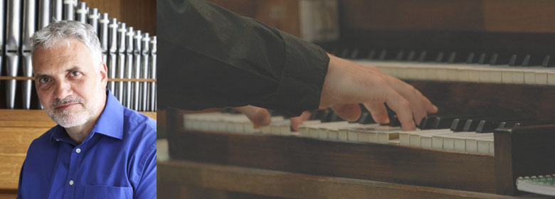Renaud Vergnet, portrait and playing the organ
