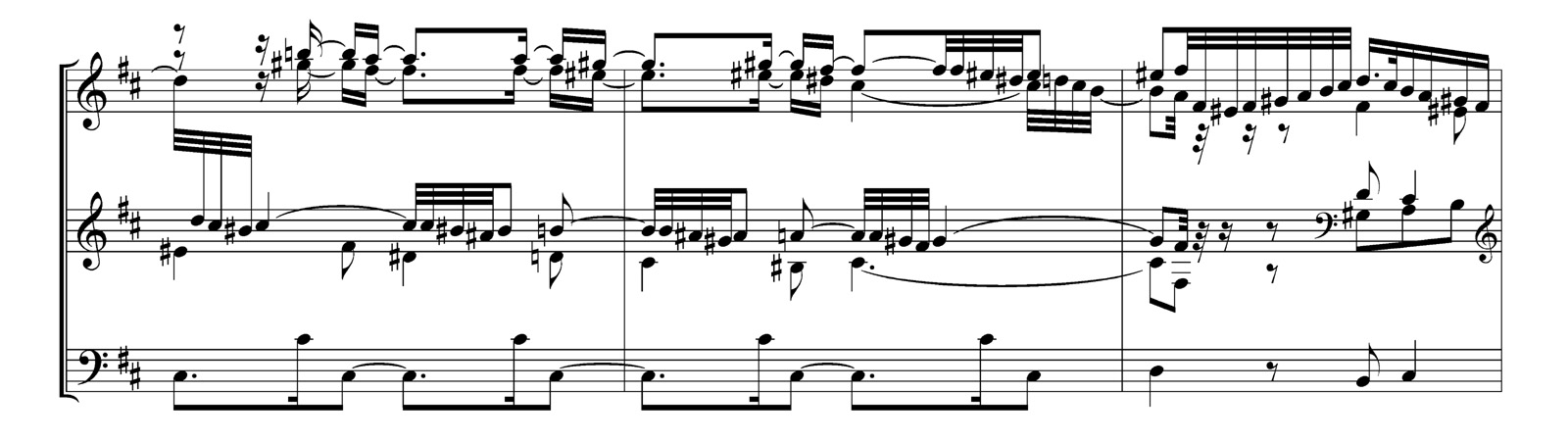 Exemple de gravure moderne (utilisant Finale et Maestro), avec un bon paramétrage (épaisseur des lignes, ligatures, espacement des notes).